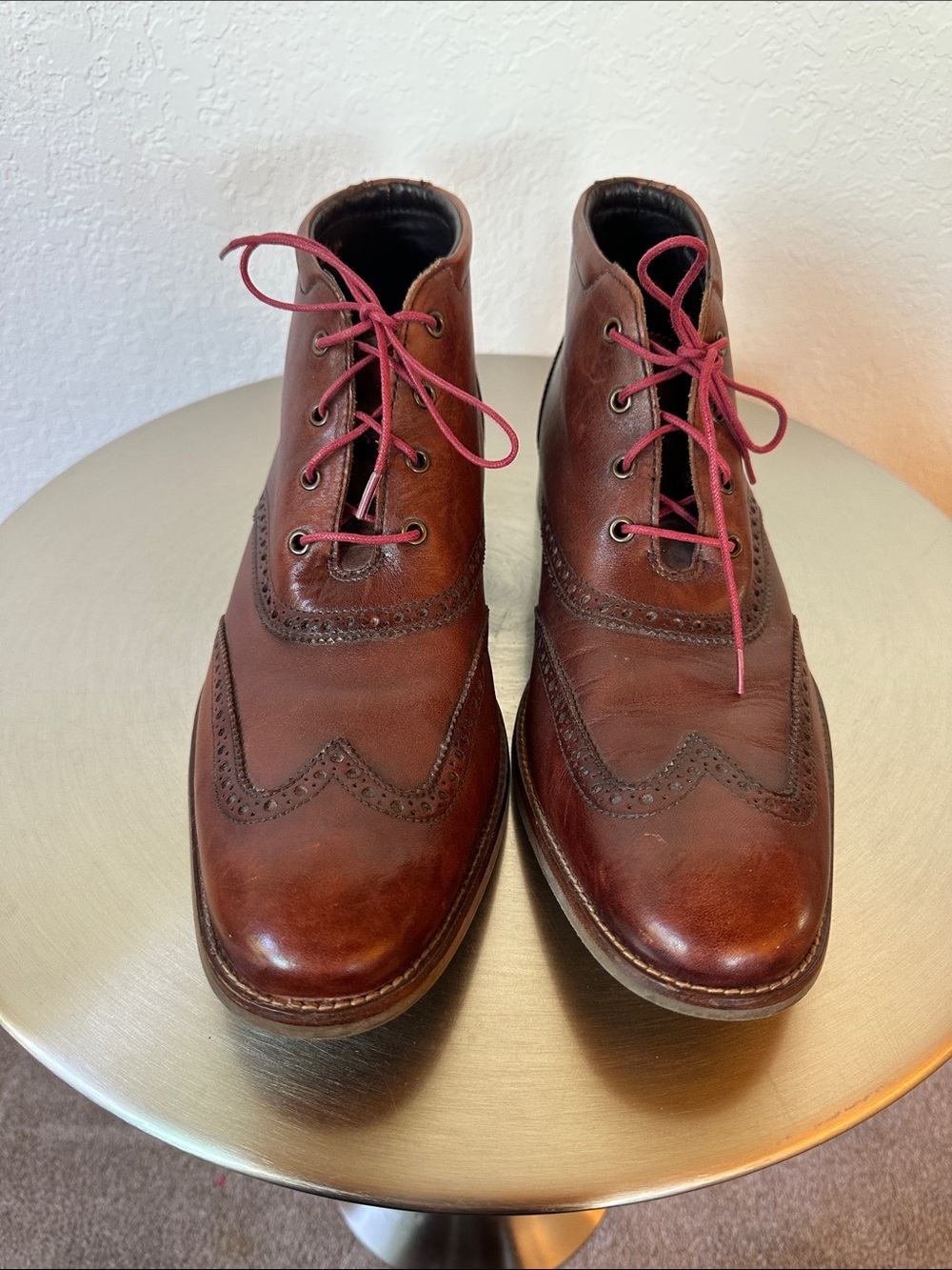 Cole Haan Brown Leather Chukka Wingtip Boots with Red Laces Sz 12 - Picture 4 of 10